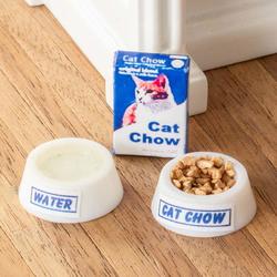 Miniature Cat Chow Box with Bowl Of Food & Water