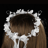White Star Flowers with Pearls and Ribbon Crown