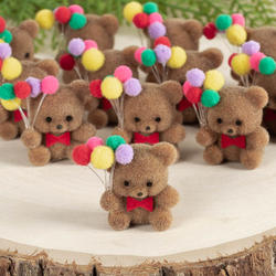 Direct Wholesale Miniature Flocked Bear with Balloons