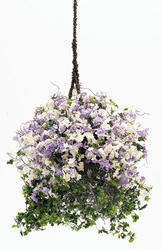 Miniature Hanging Basket of Lilac and White Tiny Faux Flowers