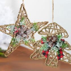 Woven Jute Star and Tree Ornaments Set