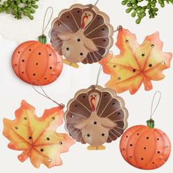 Rustic Tin Punched Turkey, Pumpkin and Fall Leaves Ornaments