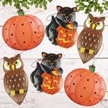 Rustic Tin Spooky Owl, Pumpkin and Black Cat Ornaments