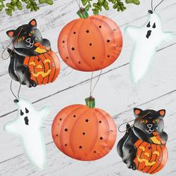 Rustic Tin Ghost, Black Cat and Pumpkin Ornaments