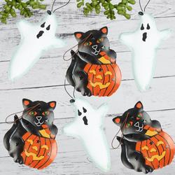 Rustic Tin Ghost and Black Cat Ornaments