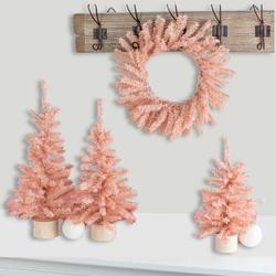 Designer Pink Artificial Pine Trees and Wreath Set