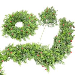 Weatherproof Cypress Pine with Berries Garland, Wreath Spray Set